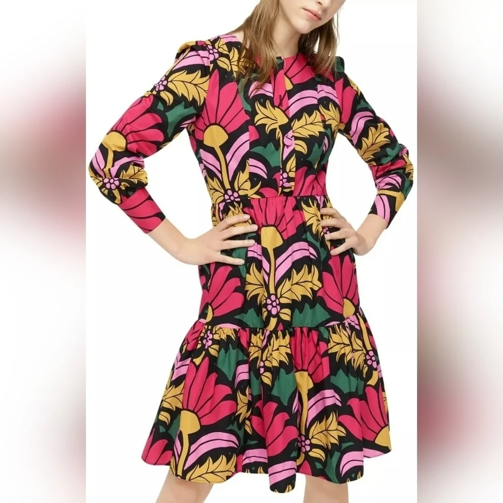 J. Crew Ratti Tiered Popover Cotton Floral Dress Sz 4